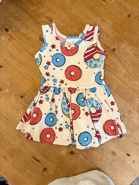 Dot Dot Smile Cream Dress with Red & Blue Donut Print